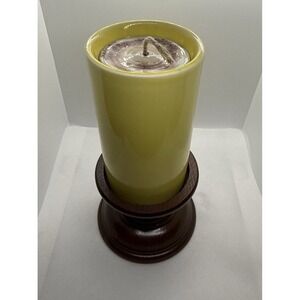 Vtg Lamplight Farms Ceramic Candle Wick Yellow Votive Purple Swirl Wood Pedestal